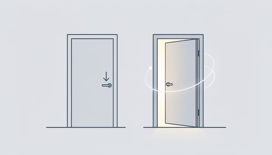 Abstract light-filled doorways representing two different temporary immigration pathways
