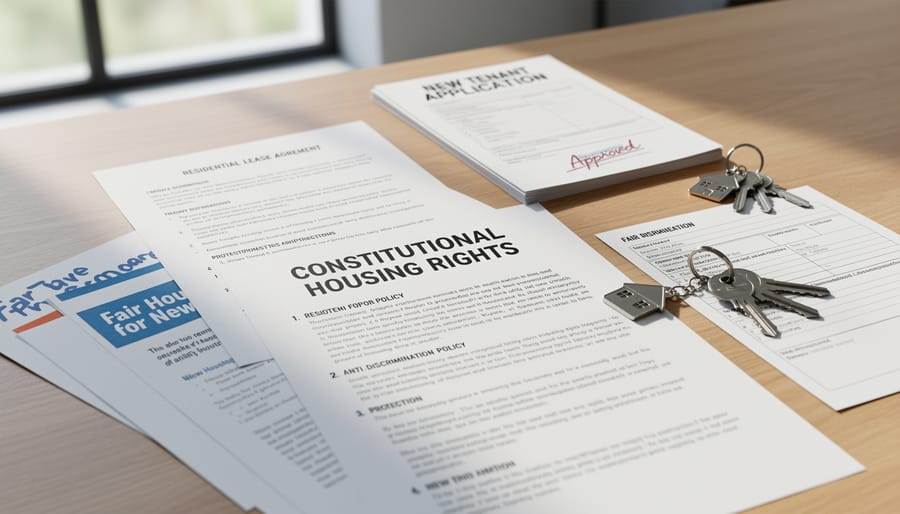 Close-up of a newcomer’s hands placing rental documents and identification on a table.